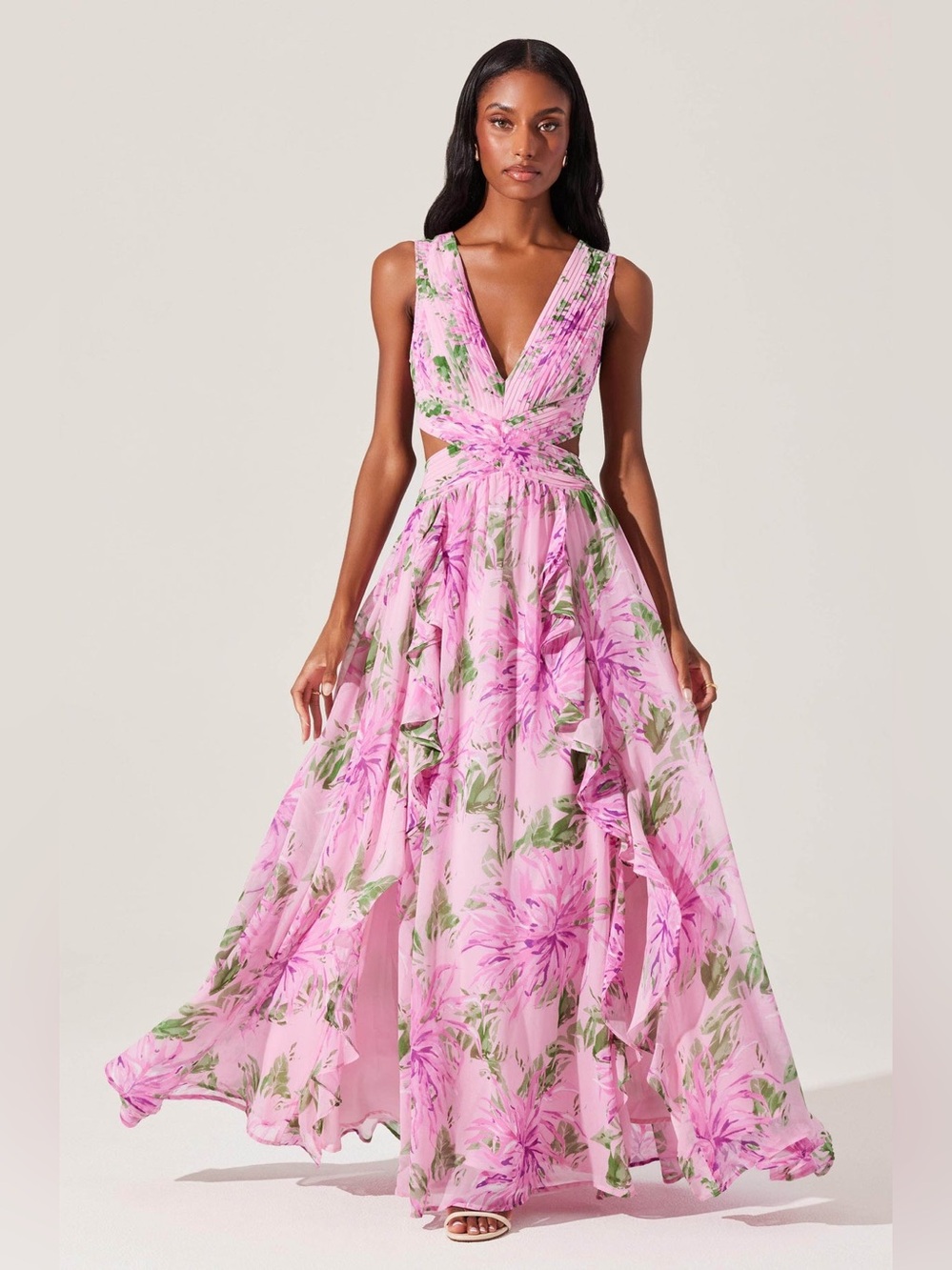 ASTR The Label Nita Floral Cutout Maxi Dress in Pink Floral